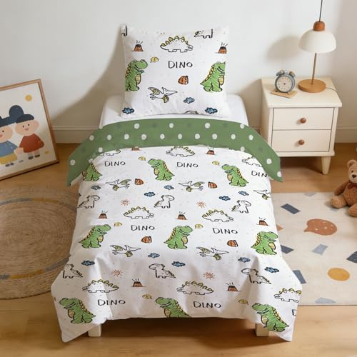 DJDEA Bettwäsche Set 2-teilig mit Dinosaurier, 100% Baumwolle Kinderbettwäsche für Jungen und Mädchen, Bettbezug 135x200 und Kissen 80x80 cm mit Reißverschluss