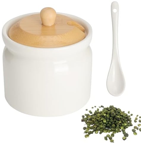 Azucarero con Tapa y Cuchara 180 ml Azucarera de Cerámica Blanca Azucarero con Cuchara para Azúcar Sal y Especias Salero y Azucareros Cocina Azucareros Vintage para Mesa