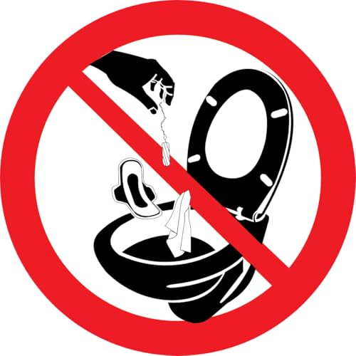 Lot 5 Sticker Interdiction de Jeter dans les WC, Diamètre 10 cm | Vinyle Adhésif, Résistant à l'Humidité, Fabrication Française
