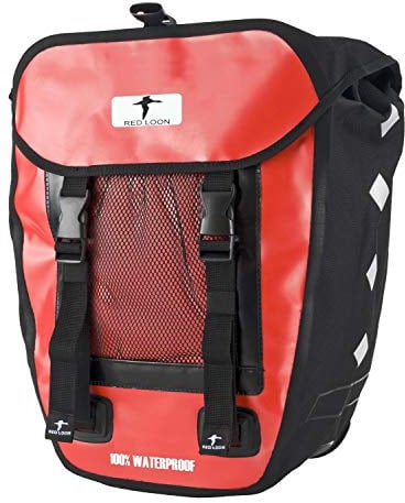 Red Loon 1 x robuste Fahrradtasche aus LKW-Plane – wasserdichte Packtasche für Gepäckträger in Rot