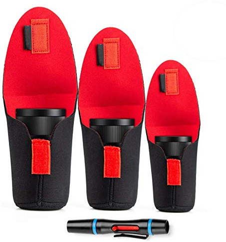 Fotover Neoprene Travel Camera Lens Pouch Set - Soft Protective Case Cover Sleeve for Canon Nikon Sony Panasonic Pentax Olympus DSLR Cameras, 3 Pack with Lens Cleaning Pen