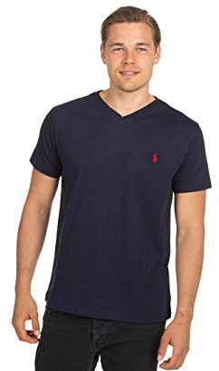 POLO RALPH LAUREN Men's Classic Fit V-Neck T-Shirt (Small, Ink (Red Pony))
