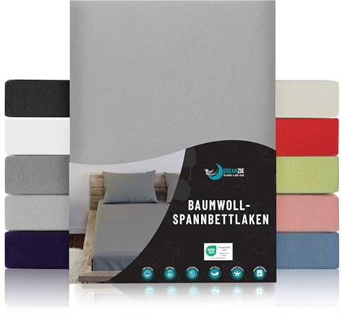 Dreamzie - Spannbettlaken 70x190/200cm - Baumwolle Oeko Tex Zertifiziert - Grau - 100% Jersey Spannbetttuch 70x190/200