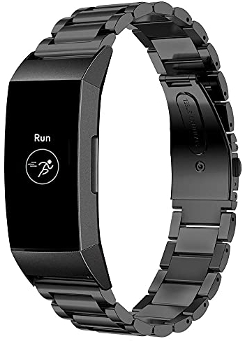 AISPORTS Kompatibel mit Fitbit Charge 3/4 Edelstahl-Sportarmband, Metallschnalle, Ersatzarmband für Damen und Herren, Edelstahl