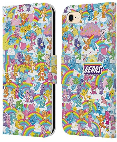 Head Case Designs Officially Licensed Care Bears Rainbow 40th Anniversary Leather Wallet Case Compatible With Apple iPhone 7/8 / SE 2020 & 2022
