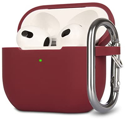 KOKOKA Silikon Hülle Kompatibel mit AirPods 3 Case und Schutzhülle für AirPods 3rd Generation 2021, Stoßfeste Weiche Dünne Case für Airpods 3 Mit Karabiner, Front-LED Sichtbar, Coffee