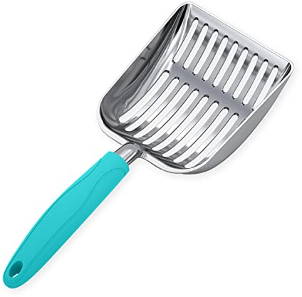 WePet Katzenstreuschaufel, Sieb aus Aluminiumlegierung, Kätzchen-Metallschaufel, tiefe Schaufel, langer Griff, Kotsieb, Kätzchen-Kot-Heber, langlebig, strapazierfähig, für Katzentoilette