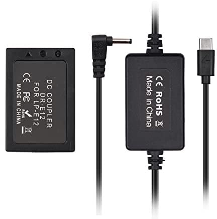 Andoer PD USB Type-C Cable to DR-E12 Dummy Battery DC Coupler LP-E12 Replacement for Canon EOS M2 M10 M50 M100 M200 Cameras