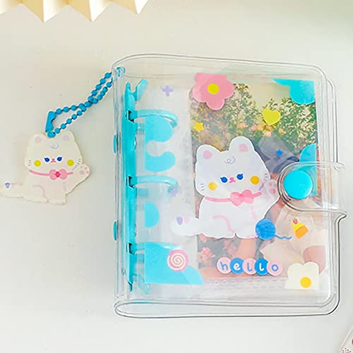 runrayay 3 Zoll Katze Fotokarten Binder Kpop Album, blau klar Foto Karte Id Halter Buch, Mini Fotoalbum mit Anhänger DIY Keychian für das Sammeln von Bild, 40 Taschen