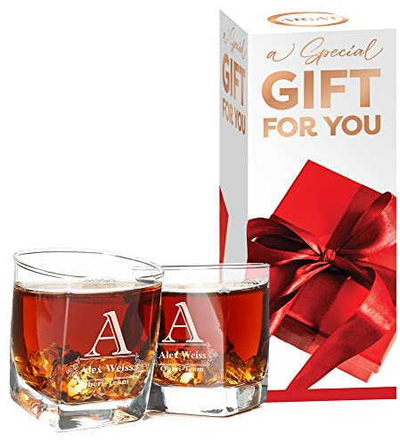 Lot de 2 verres à whisky personnalisés pour pendaison de crémaillère 270 ml, 48 motifs différents.