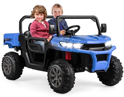 COSTWAY 12V Auto Elettrico per Bambini, Trattore Elettrico con Scatola di Scarico, Macchina Elettrica con Pala Telecomando e Musica, Regalo per Bambini 3-8 Anni, 3-8 km/h (Blu)