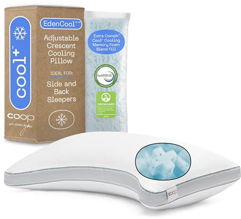 Coop Home Goods Eden Cool+ Verstellbares Kissen in Halbmond-Form, King-Size, Memory-Schaum-Kissen, Plus-Form, mit kühlendem Gel, Nackenstütze, Rücken- oder Seitenschläferkissen, CertiPUR US/Greenguard