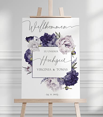 Manschin Laserdesign Willkommensschild Aluverbund personalisiert - Made in Germany - Welcome Willkommen Schild für Hochzeit (80x55cm)