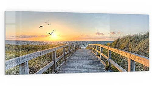 DEQORI Küchenrückwand Glas | Motiv Dünenweg zum Meer | 125x50 cm | Bad- oder Herd-Rückwand | Herdblende Spritzschutz für Küche & Badezimmer | Moderne Deko für Fliesenspiegel