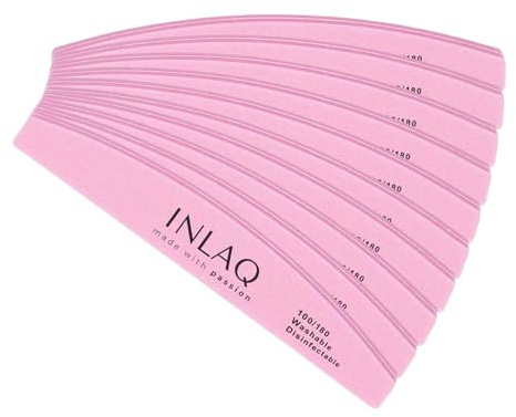 INLAQ® Nagelfeile 100/180 für Nägel | Maniküre Nail Files | Doppelseitige Nagelfeilen für Gelnägel | Waschbar und Wiederverwendbar | Farbe: Rosa
