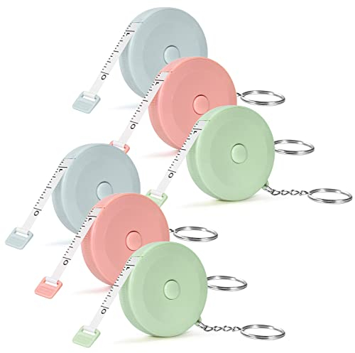 6 Stück Maßband Körper 200 cm/79 Zoll Doppelseitiges Massband mit Schlüsselring Einziehbares Weiches Maßband zum Nähen für Körpergröße, Kleidung, Oberweite, Kopfumfang, Längenmessung