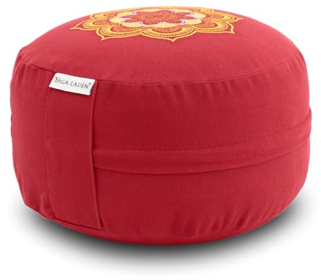 Yoga Laden Meditationskissen Yogakissen Mandala 15cm – Yoga Kissen Bodenkissen Bestickt & waschbar – Yoga Sitzkissen mit Bio Buchweizenschalen Füllung