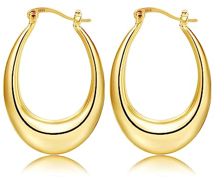 ASH'S CHOICE Creolen Gold Ohrringe Damen, Silber 925 Creolen Groß Gold Creolen Ovale, 14K Vergoldet Silber 925 Ohrringe Creolen Klobige Große, Hypoallergen Creolen Oval Große Mode Ohrringe Gold Damen