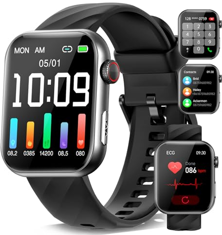 Marsyu Smartwatch Herren EKG+HRV Telefonfunktion, 1,96 Gesundheitsuhr Damen mit Herzfrequenz SpO2 Körpertemperatur Blutdruck Schlaf Fitnessuhr 150+ Sportmodi Sportuhr Schrittzähler für iOS Android