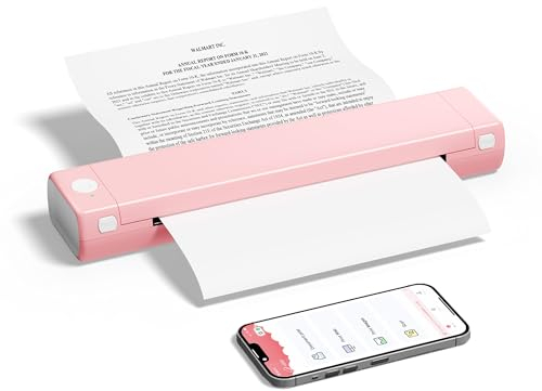 PhoFuta M08F Mobiler Drucker A4 für Unterwegs Thermodrucker A4, Bluetooth Tragbarer Drucker - Pink Tattoo Drucker, Mit 10 Blatt Thermopapier A4, kompatibel mit Handy und Laptop