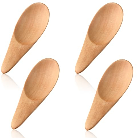 Lot de 4 Mini Cuillères en Bois 7 cm - Pour Sel, Épices, Dessert, Café, Sucre, Confiture, Miel