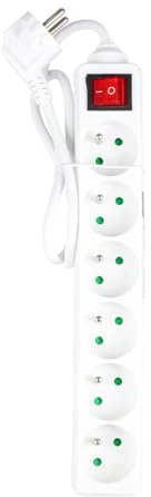 ITENSE - Bloc multiprise, Bloc multiprise 6 Prises - Bloc 6 Prises - 16A - Longueur câble: 0.85m - avec Interrupteur - Câble HO5VV-F 3G1mm² - Couleur: Blanc - Tension: 230V - Puissance Max: 3680W