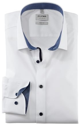 OLYMP Herren Oberhemd Langarm Level Five,Einfarbig,Body fit,New York Kent-2,Weiss 00,42