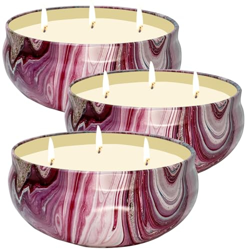 420Stdn Effektiv Citronella Kerze Outdoor, 3*450g Groß Dufted Kerzen Draußen mit 3 Dochte aus Natürliches Sojawachs und Zitronenöl, Zitronella Kerzen Set für Garten,Terrasse,Camping, Grillen (Rosarot)