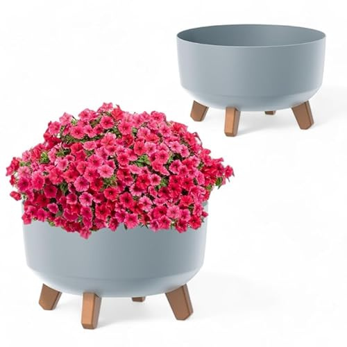 MELTOM Blumentopf Schale mit Füßen Einsatz Blumenschale Kräutertopf Übertopf (Grau, M- 28.5cm)