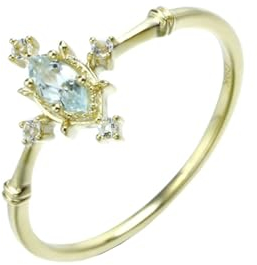 Skcess 18 Karat Gelbgold Hochzeitsringe Hellblau Aquamarin, Partnerringe Maqurise-Förmiger Aquamarin mit Weißem Topas Topas Ring Damen Größe 58 (18.5)