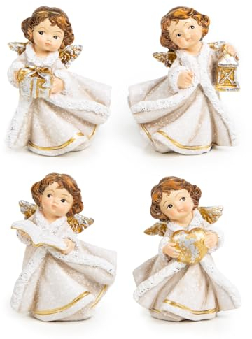 Logbuch-Verlag 4 kleine Engel Figuren Weihnachtsengel Schutzengel Geschenk Weihnachten Geburtstag Creme Gold 7 cm