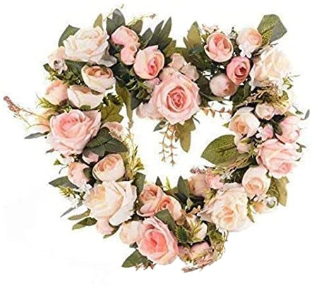 Pineeseatile Artifical Flower Wreath Rose Flower Heart Wreath Peony Flowers Garland Wreath for Home Front Door Wall Wedding Decor,13 Inch Holiday decorations