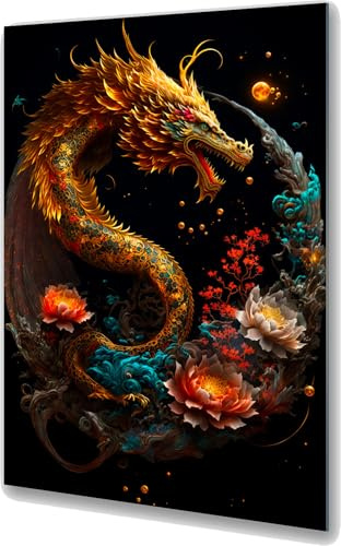 UVTECHPRINT Glasbild Wandbild Heimdekoration Drache Jahr des Drachen Chinesisches Horoskop 60x90 cm Wohnzimmer Kunstdruck Bilder auf Glas