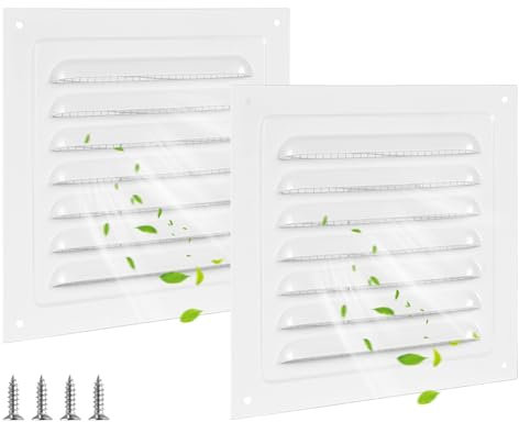 Rejilla de ventilación cuadrada de aluminio, 2 unidades, rejilla de ventilación para chimenea con mosquitera para cocina y baño, 150 x 150 mm