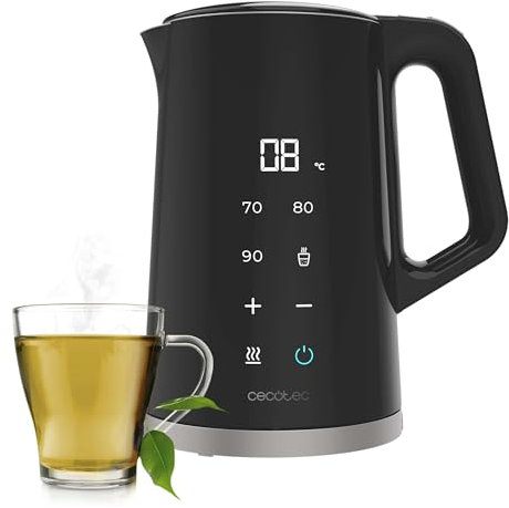 Cecotec Hervidor de Agua 1,7L Thermosense 800 Neo. 2200W de Potencia, Pantalla Digital, Función Keep Warm, Acero Inox Interior, Cool Touch y Ajuste Temperatura Entre 40-100°C