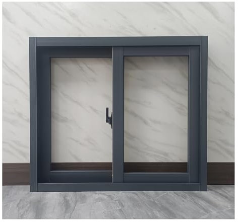 Ventana sótano Ventana Aluminio Ventanas de cobertizo de ventilación de montaje empotrado negro para cobertizo, baño, garajes, restaurante, cocina, hogar, ventana corrediza horizontal con cerradura(Wx