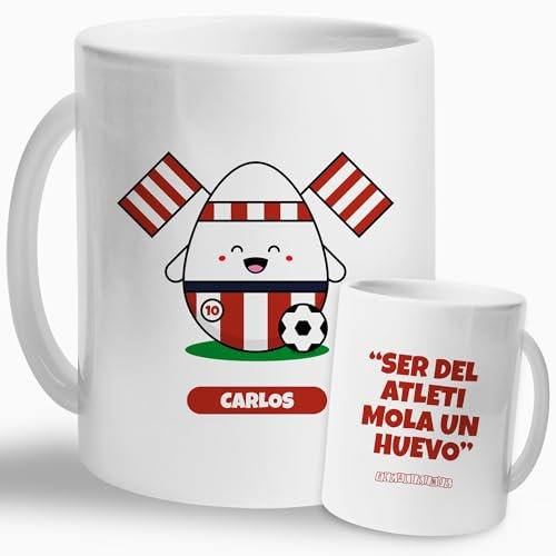 Taza Personalizada Fútbol Atlético | Regalo Original para Aficionados del Fútbol Colchoneros | Taza de Cerámica | Taza para Desayuno, Café o Té | Regalo para Niños, Cumpleaños, Navidad (A. Madrid)