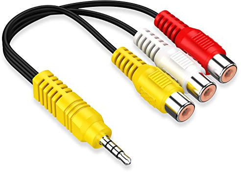 3,5mm Stecker Klinke auf 3X Cinch Buchse, Cinch auf Klinke Adapter Kabel, 18cm AV Camcorder Video-Audio-Capture-Karten-Adapterkabel für PC, Mac, AV, HDD und DVR, TV-Box/MP3/PC