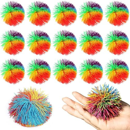 Lot de 15 balles rebondissantes arc-en-ciel sensorielles - Petit cadeau pour enfants - Pour anniversaire d'enfant - 5, 6, 7, 8, 9, 10 ans - Pour jeux en famille, jeux d'amitié