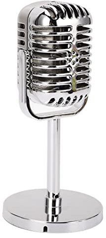 Retro Microphone Props Simulation Classic Fake Vintage Microphone Prop Model for Rod Decoration Electroplated Silver
