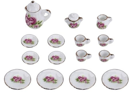 Steowsey 15piezas Juego de te de porcelana mercancia en miniatura de casa de munecas Platos tazas platos china