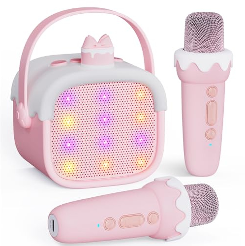BESCOST Karaoke 2 Microfonos Inalambricos, Karaoke Infantil Altavoz con Microfono para Adultos y Niños con Luces LED para Fiestas, Boda, Cumpleaños