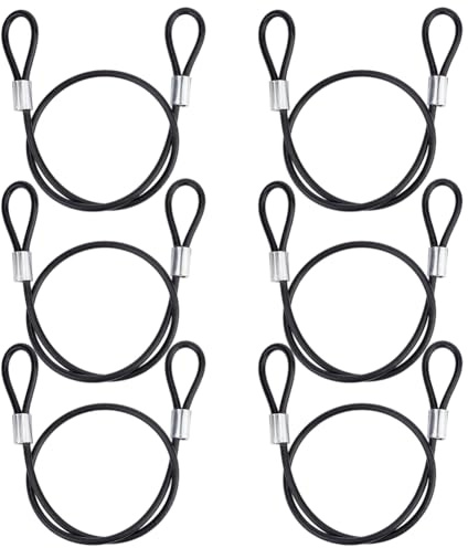 GORGECRAFT 6 Stück 50.5cm Langes Sicherheitskabel Aus Kohlenstoffstahl Mit Schlaufen (4mm Durchmesser) Schwarz Beschichtet Flexibles Drahtseil Sicherheitskette Aus Stahl Für Garten Haustüren Zäune Tor