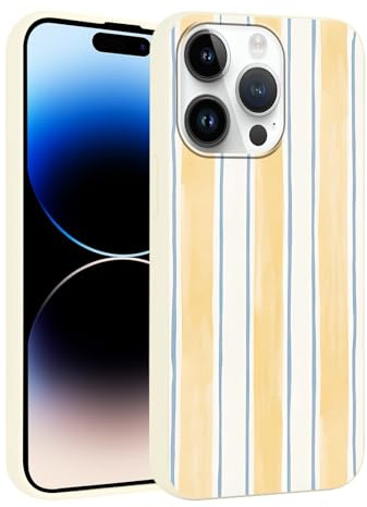 Foonary Stripes Phone Case for iPhone 14 Pro Cute Fashion Pattern Case 6.1, Aesthetic Trendy Stylish Design Women Girly Cover Camera Protective Slim Silicone Shockproof, Yellow