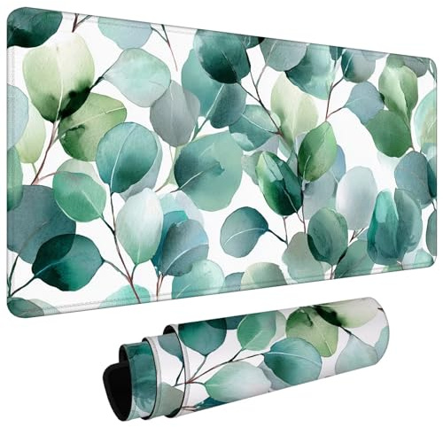 Mauspad Gaming XXL - Großes Mousepad 700x300x3mm Grüne Blätter Tischunterlage Large Size, Verbessert Präzision und Geschwindigkei, rutschfeste Schreibtischunterlage, Wasserdicht Langlebig L#L141