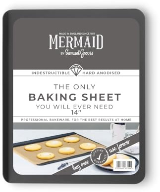 Mermaid 14 Hard Anodised Slide Off UK Made Professional Naturally Non-Stick Baking Trays for Cookies, Pastries & Everyday Baking (35cm x 29cm)