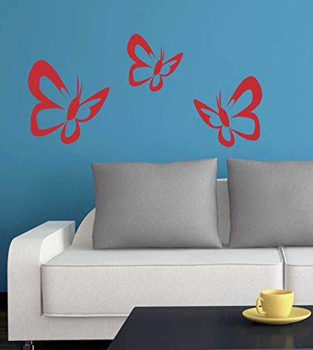 INDIGOS UG Wandtattoo Schmetterlinge 9x9, 7x7, 8x8 cm Wandaufkleber Wandfolie 3 Stück - rot - Dekoartion Kinderzimmer Schule Bad Hotel Kita Schule