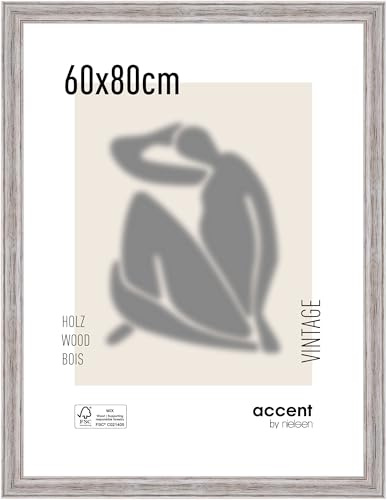 accent by nielsen Holz Bilderrahmen Vintage, 60 x 80 cm, Weiß | Holz Posterrahmen im Hoch- & Querformat zum Aufhängen Weiß gebürstet Echtglas