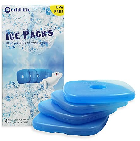 WORLD-BIO 4 x Packs de Glace Réfrigérants Glacière - Petits mais durables - Froid congélateur Sac glacière boîtes déjeuner - Bleu Clair