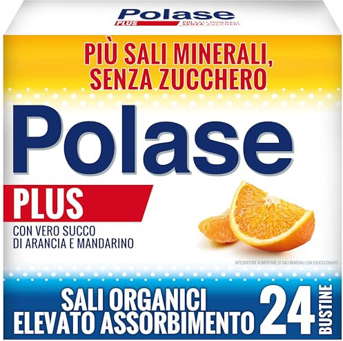 Polase Plus Magnesio e Potassio, Integratore Alimentare Sali Minerali Contro Stanchezza e Fatica, Caldo, Gusto Arancia e Mandarino, Confezione da 24 Bustine